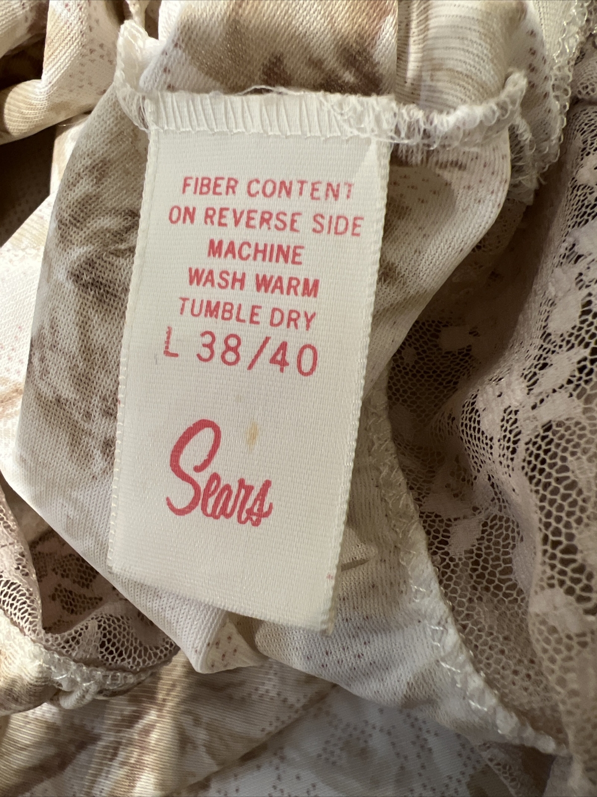 Sears Robe LARGE 38/40 Brown Lace Long Sleeve Buttons MAXI Buttons Nylon USA VTG