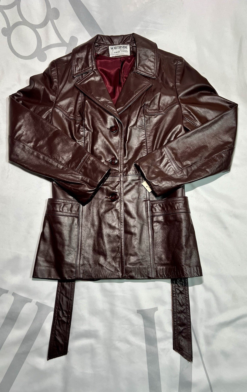 Vintage Northside Fashions Genuine Leather Jacket USA Deadstock NWT Burgundy 5/6