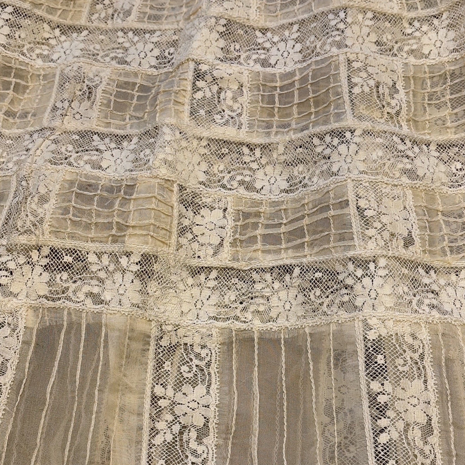 Vintage Silk Sheer Lace Petticoat Slip Skirt Layered Lace Trim Ivory/Material
