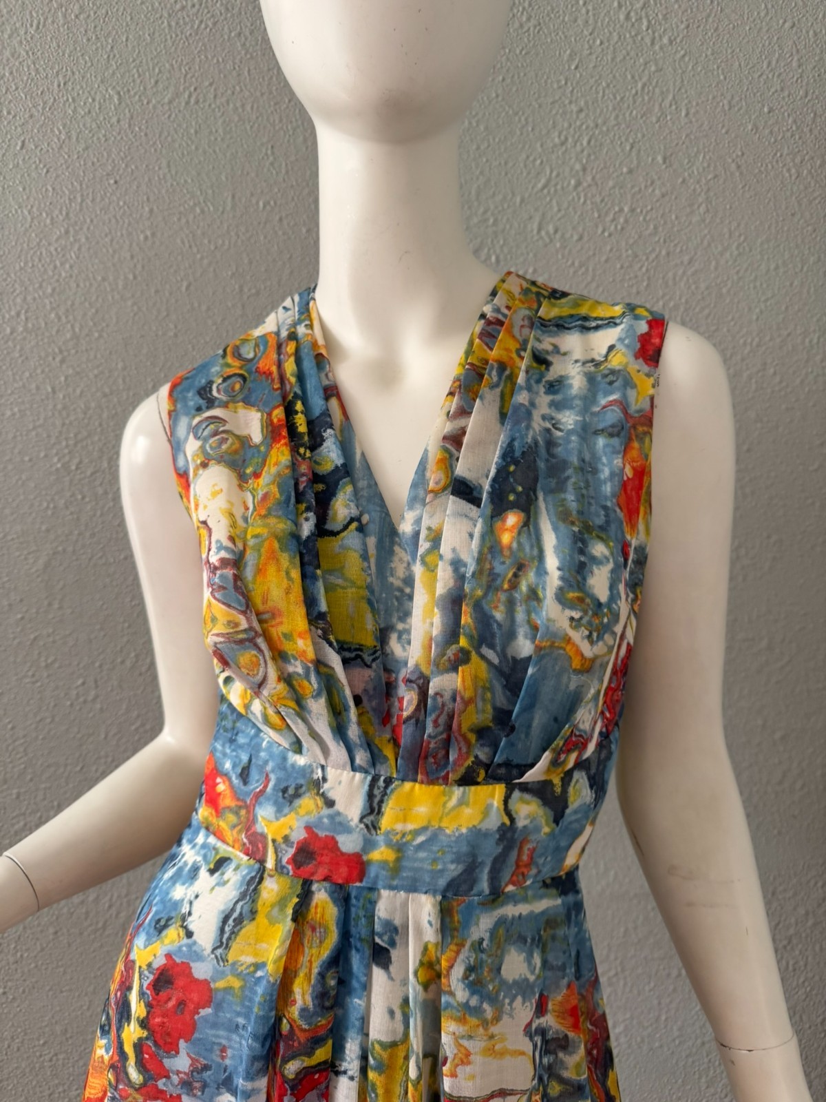 Vintage 60s Abstract Mod Boho Maxi Party Dress XS