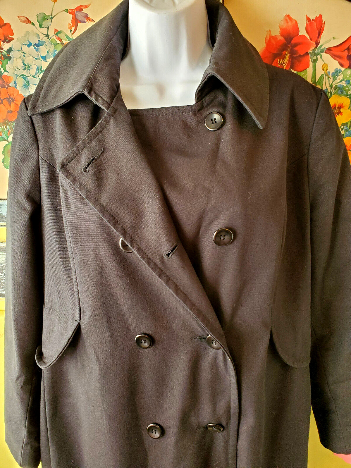 Wow! NOS Vintage 70s Maxi-Length Black Double Breasted Trench Rain Coat Fits 10