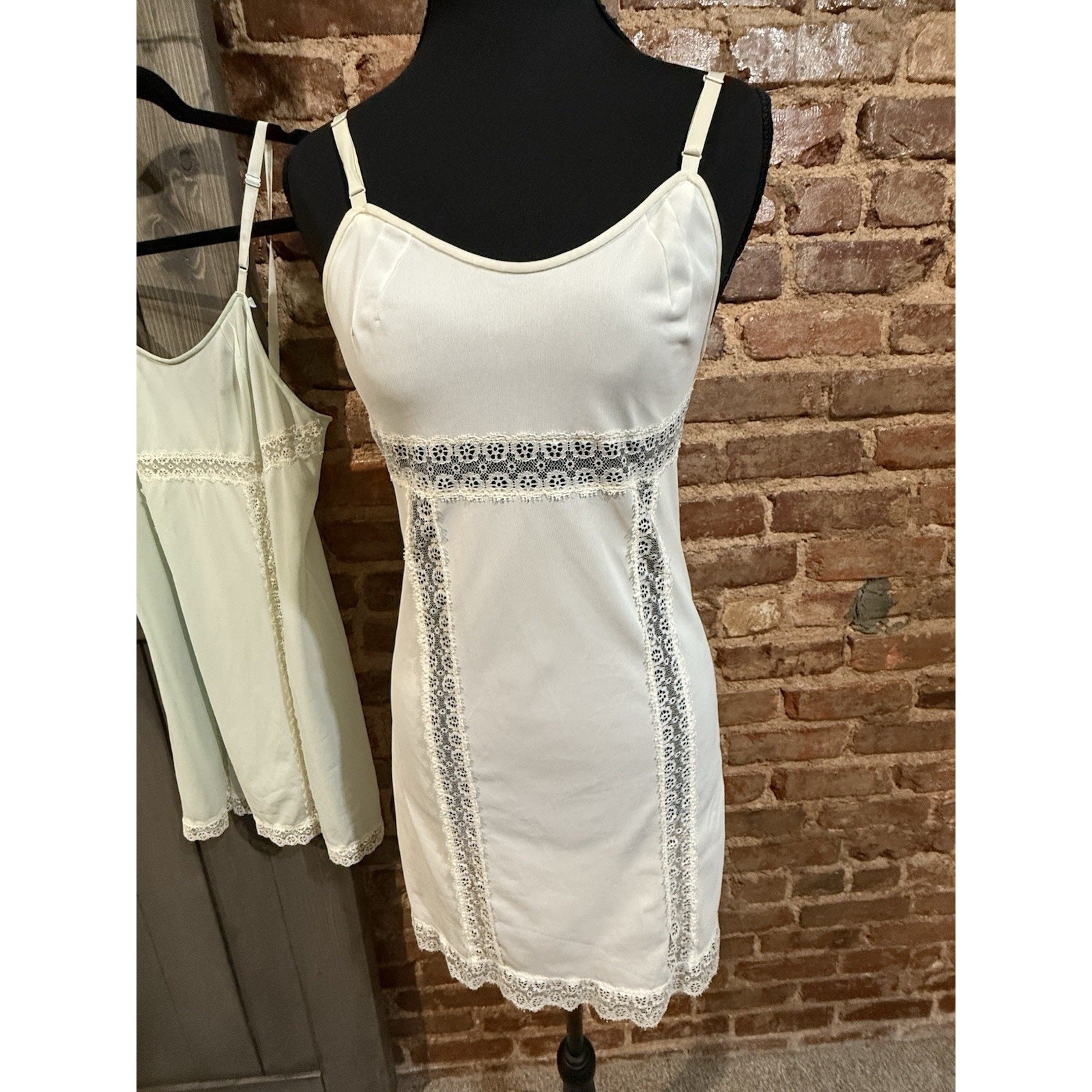 Vintage 1950s Warner’s Nylon Slip Set Ivory & Blue Lace Trims Trousseau Lot of 2