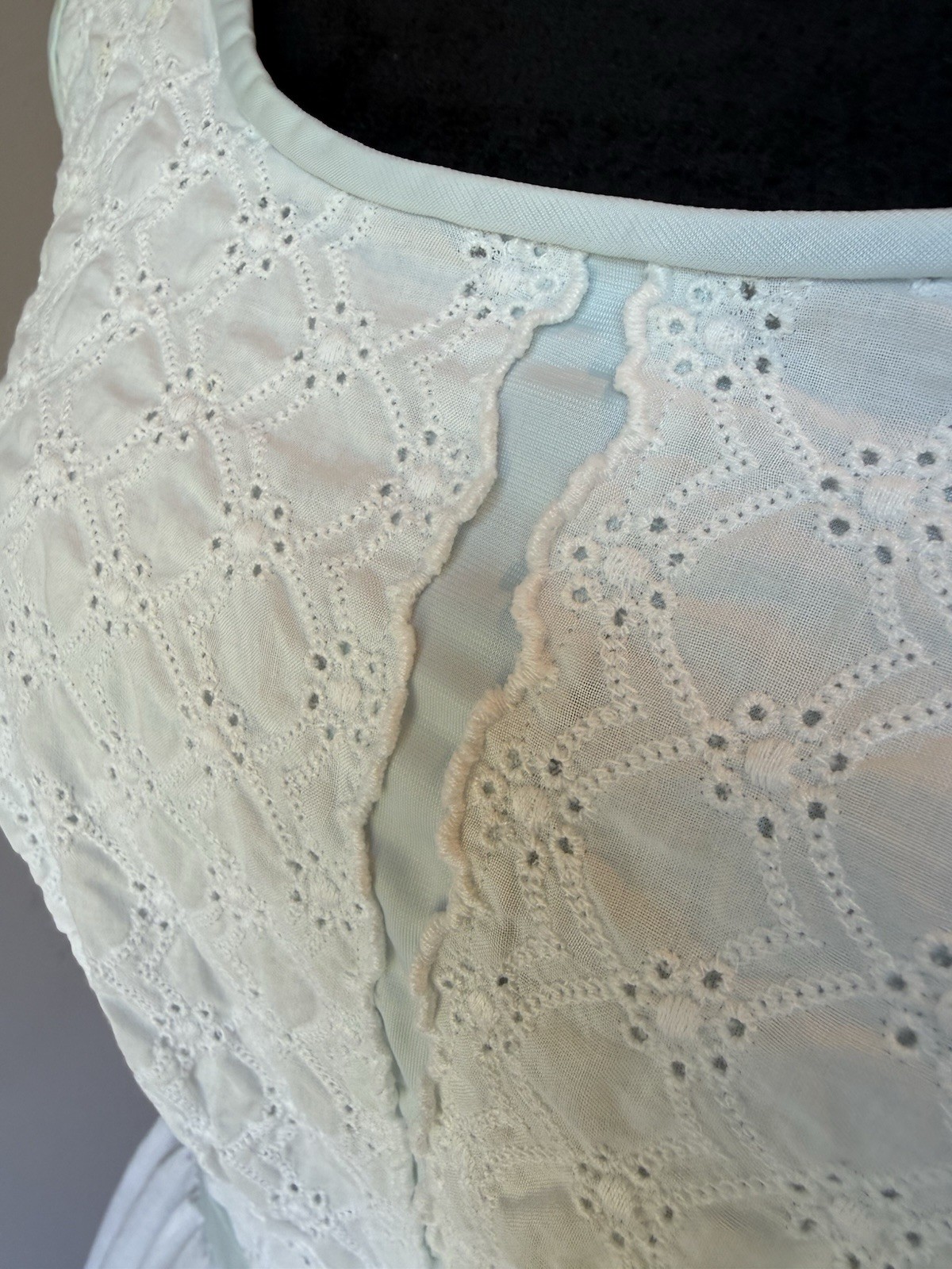 Vintage 50s 60s Shadowline Cotton Nightgown Slip Eyelet Ribbon Size 36 Cottage