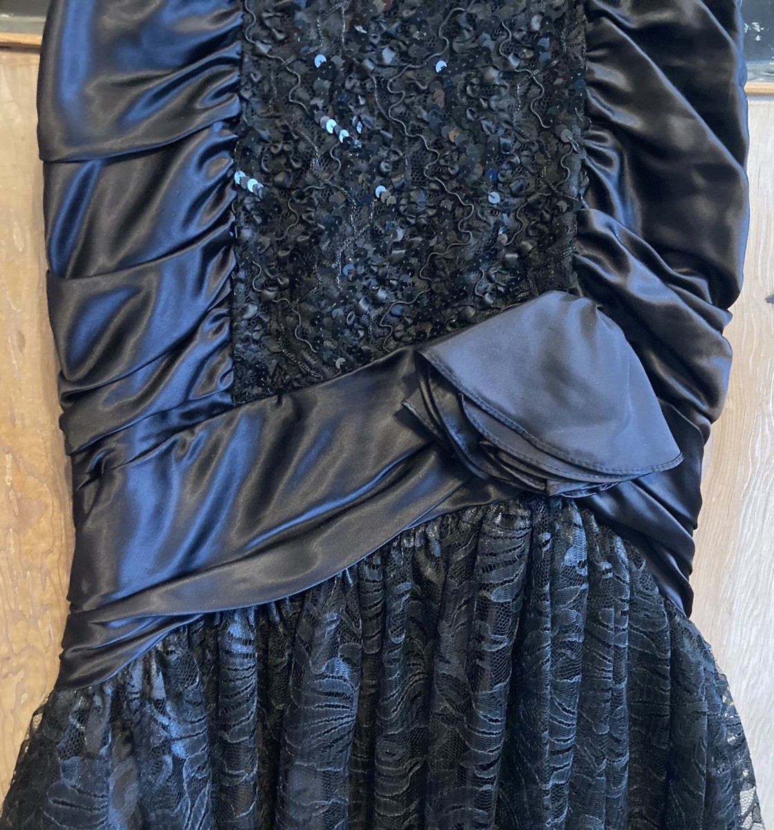 Vtg ZUM ZUM Strapless Dress Mermaid Lace Sequin Beaded Satin Formal Prom – AS IS