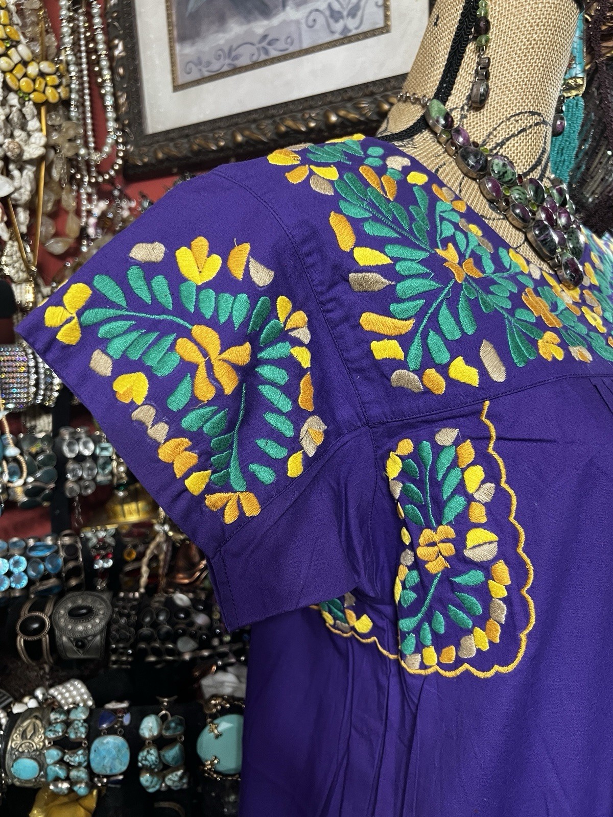 Beautiful Mexican Oaxacan Deep Purple With Multi Colored Embroidery M/L