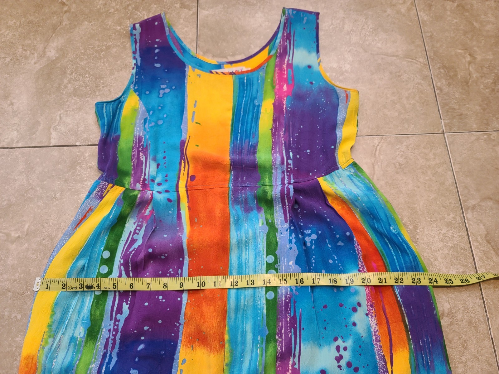 VTG Jams World Rayon Rainbow « Waterfall » Midi Summer Dress Women&rsquo;s M Pockets!