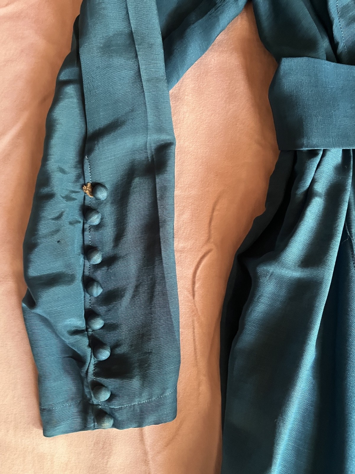 1910s 1900s antique Turquoise Silk Dress – M/L