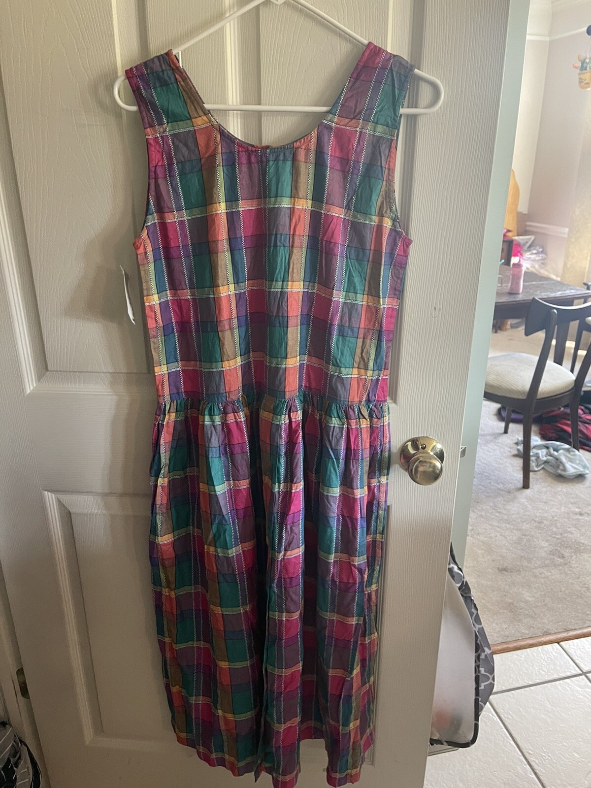 Nwt Vnt 90s Colorblock Checkered Cottagecore Jumper DRESS Small Pockets Modest