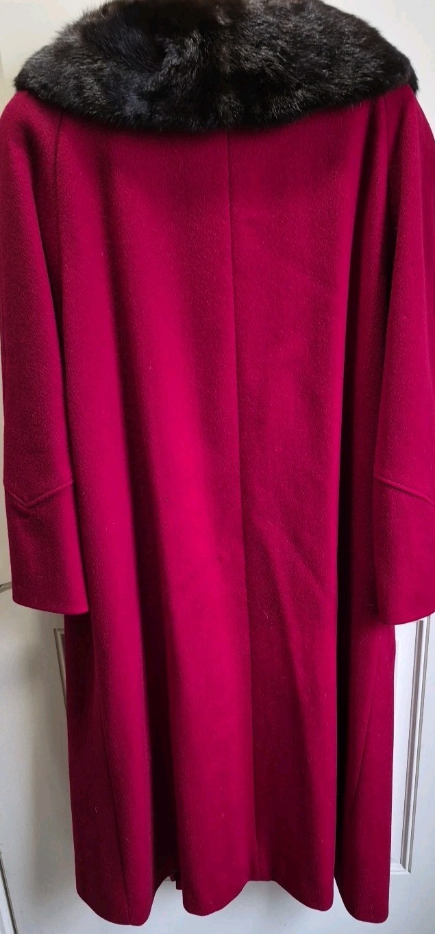 Vtg Forstmann 100% Wool Fur Collar Red Coat Womens No Size Tag Measure READ