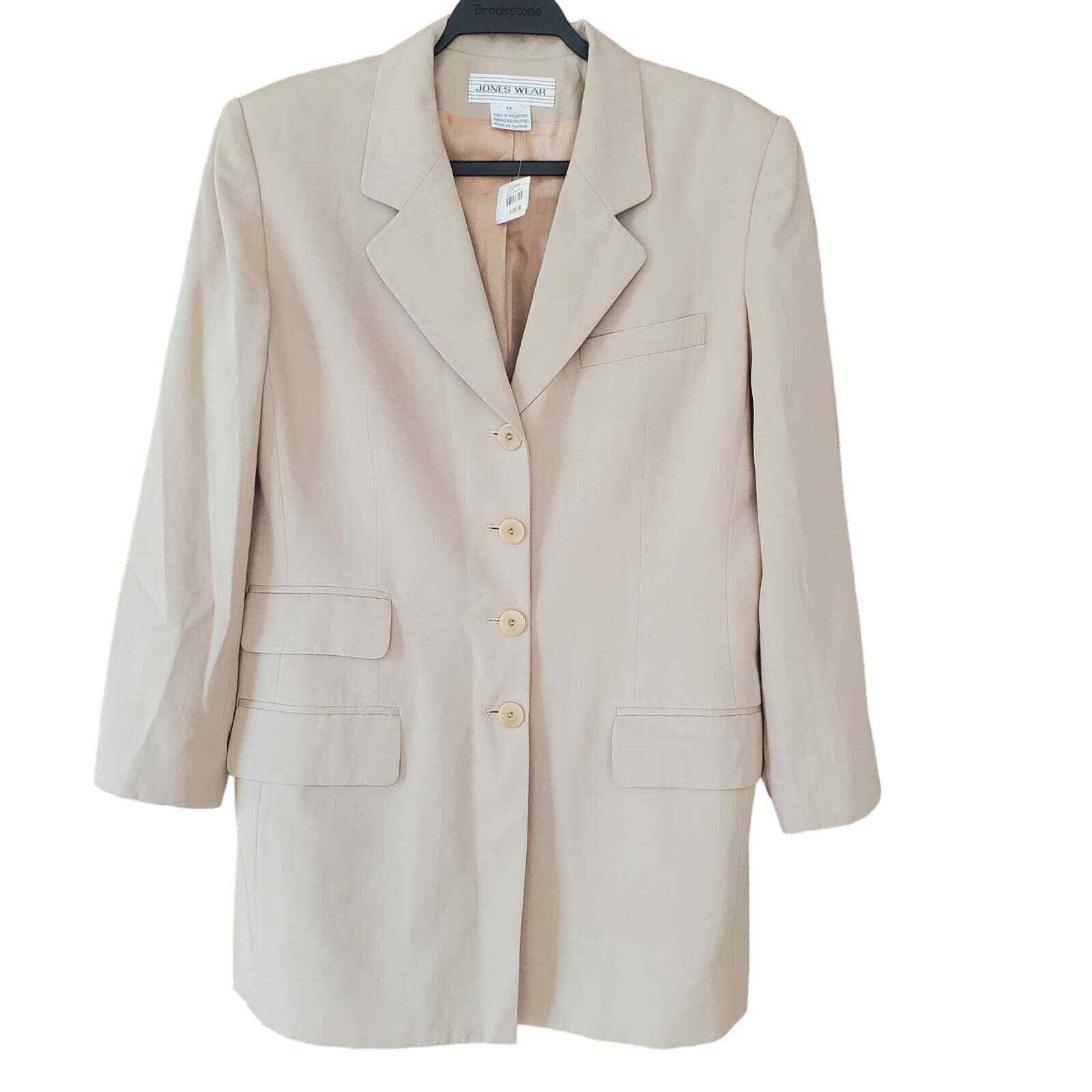 Jones Wear Vintage NWT Oversized Women&rsquo;s Blazer Single Breasted Sz 12 Tan Retro