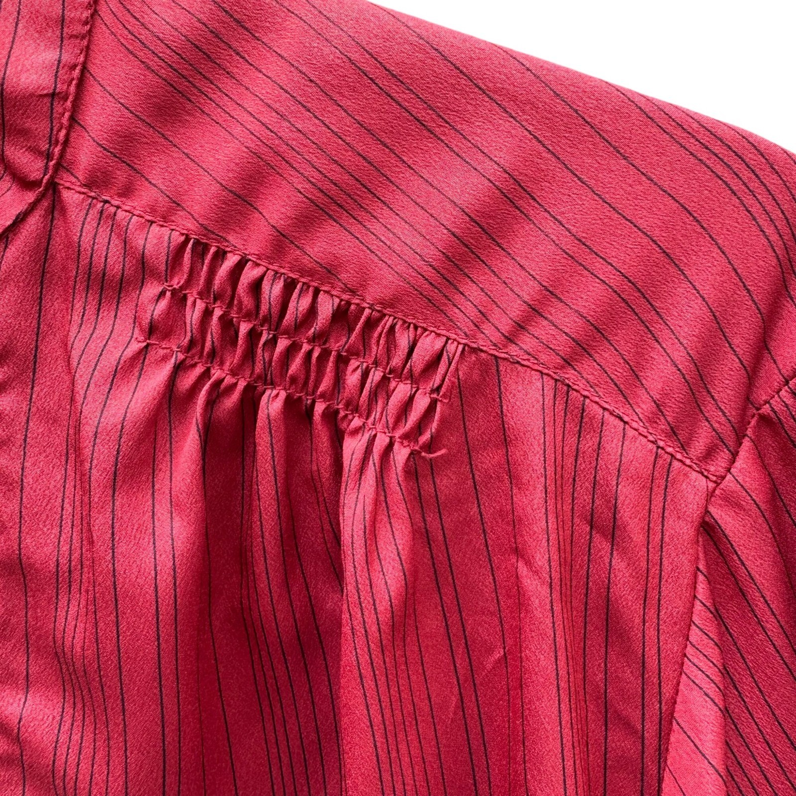 First Glance Vintage 80s Secretary Core Pinstripe Smocked Pinstripe Blouse L
