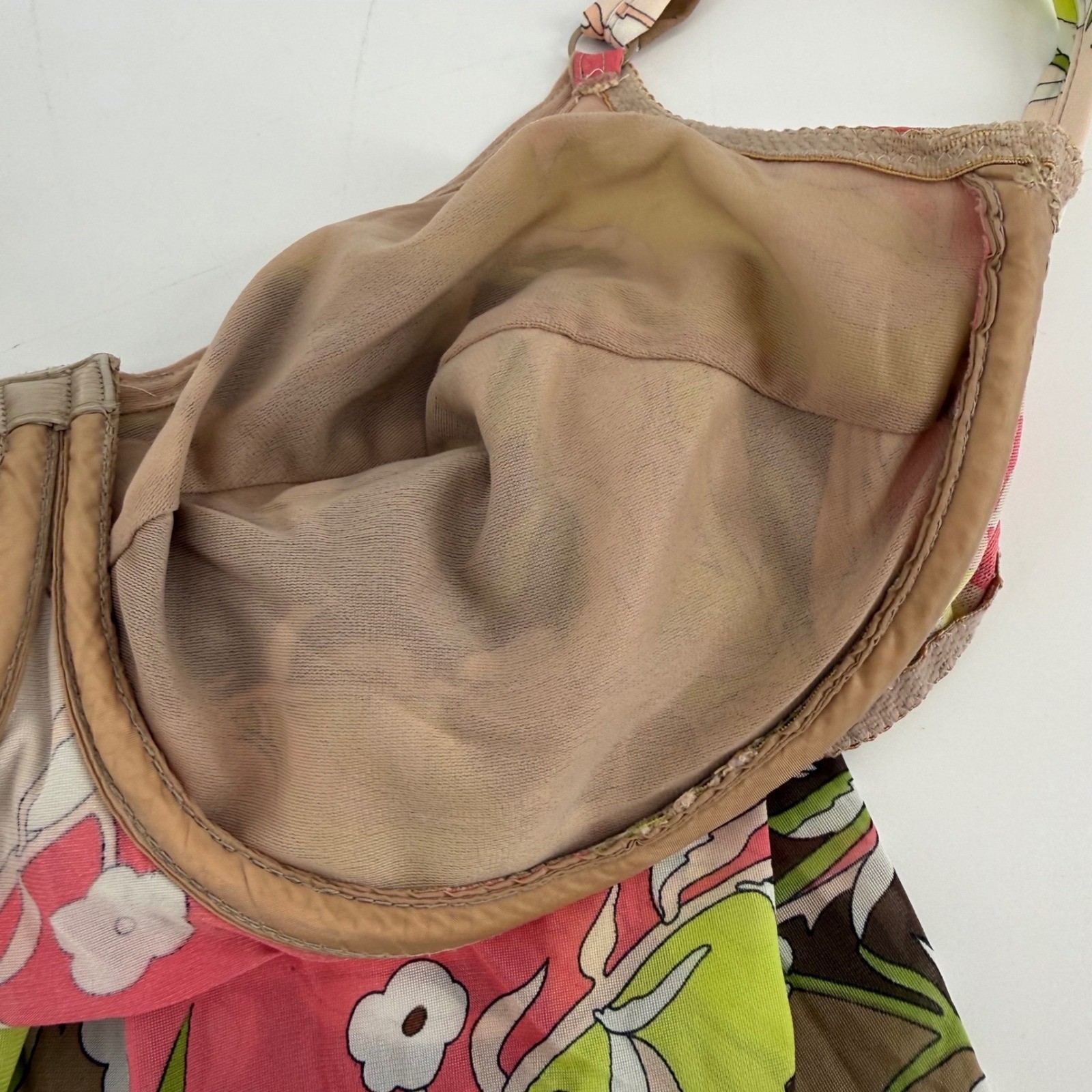 Vintage Emilio Pucci Floral Mesh Lingerie Slip Dress 36D Small Pink Green