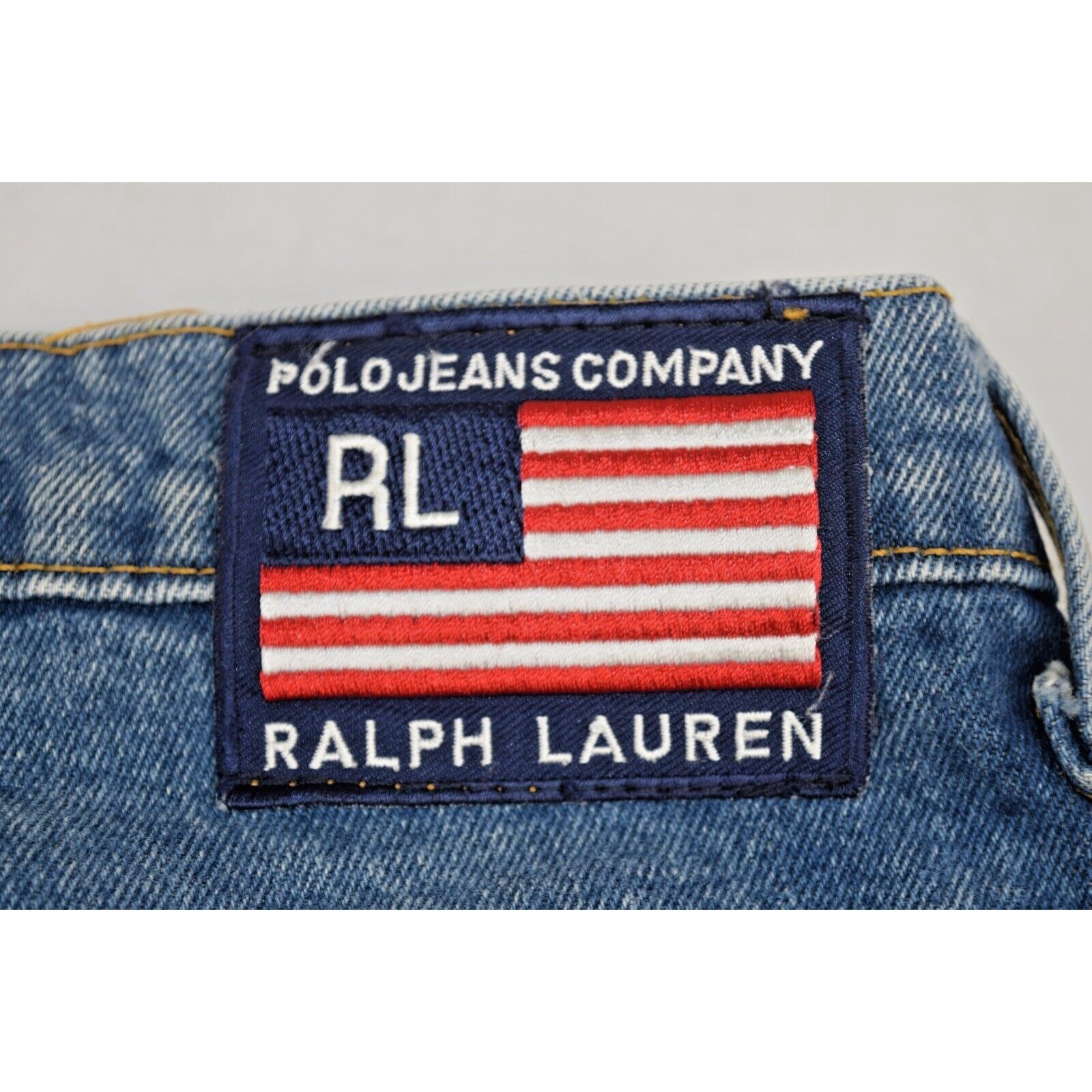 VTG Polo Jeans 33 x 3290s Ralph Lauren Blue Banner Jean Relax Fit Strait Leg