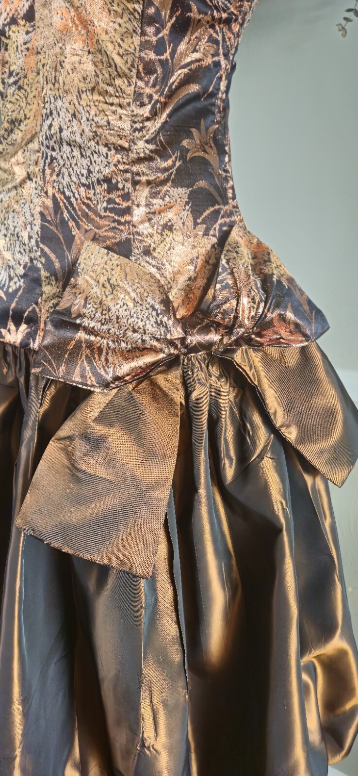 Vintage 1980s Metalic Brown Custom Bubble Skirt Prom Dress As Pictured
