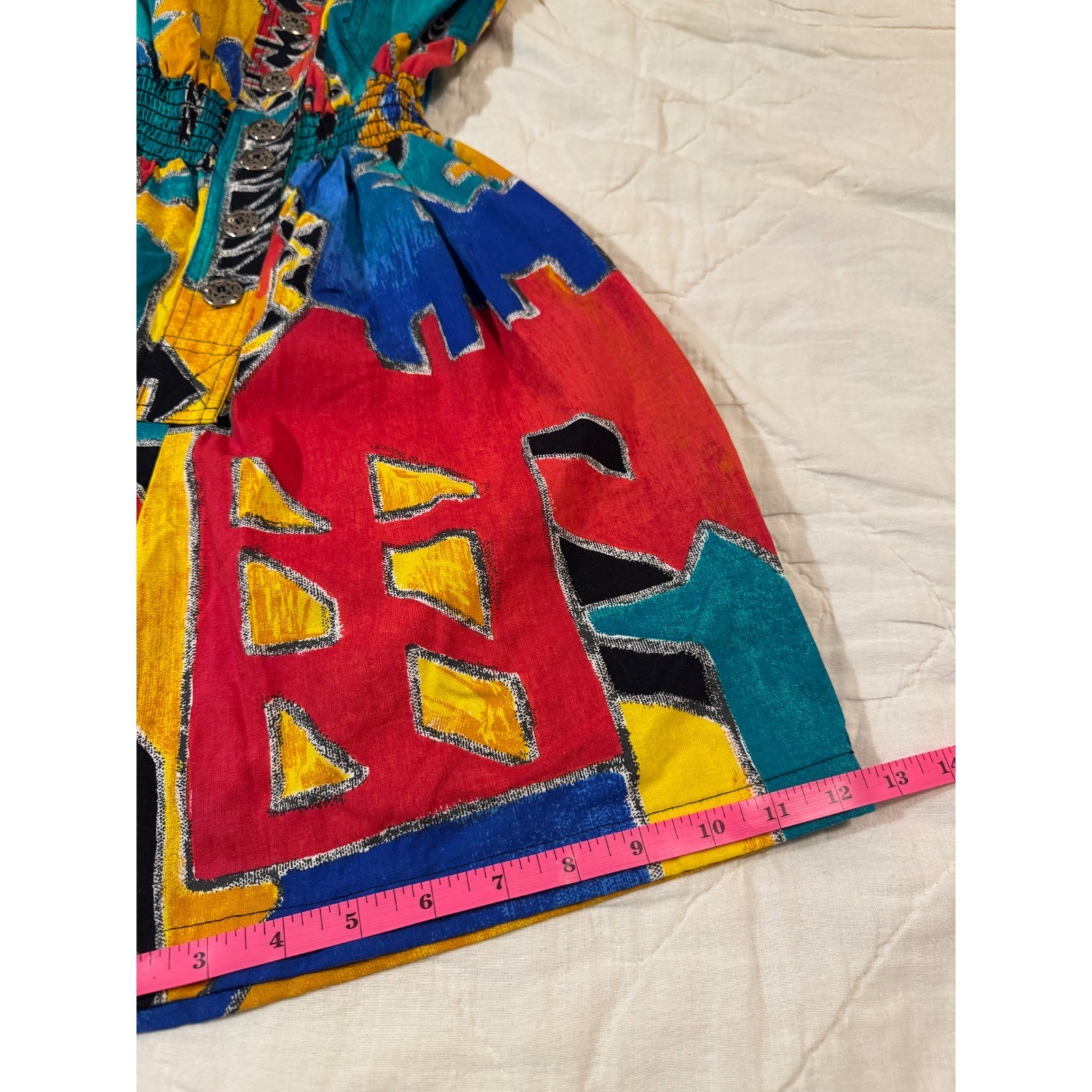 Vintage d.Frank 80s Geometric Primary Color Button Front Cotton Romper Size 8