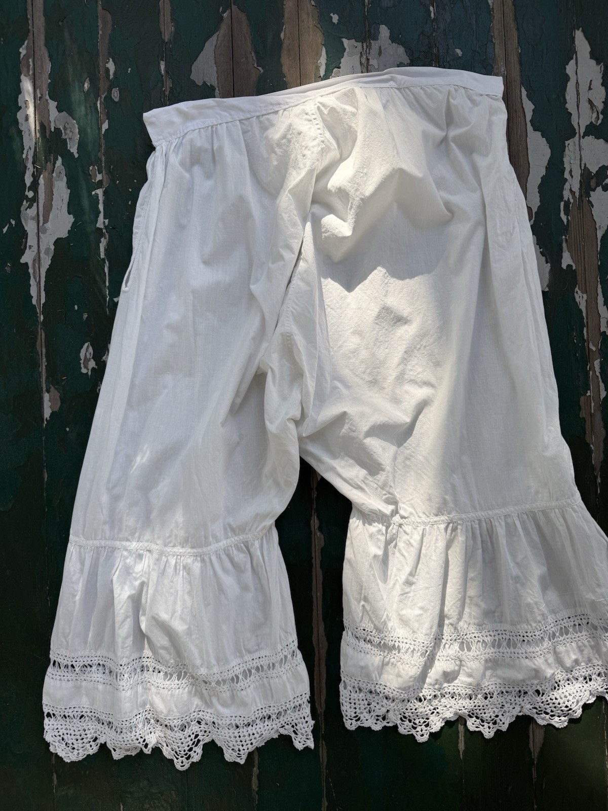Edwardian Antique White Cotton Bloomers In Rare Waist 34