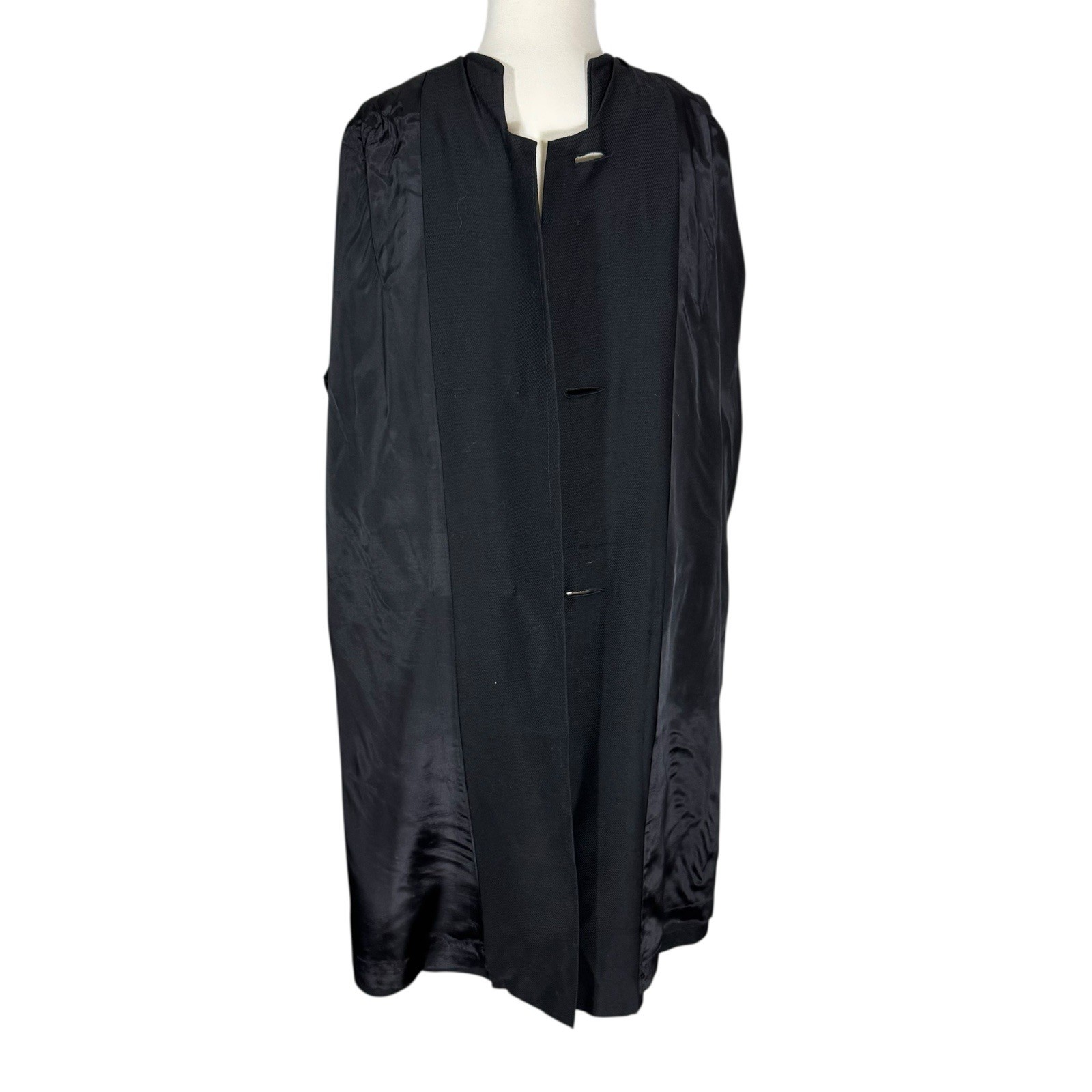 1950’s Black Faille Cocoon Coat Elegant Split Mandarin Collar Dolman Sleeve