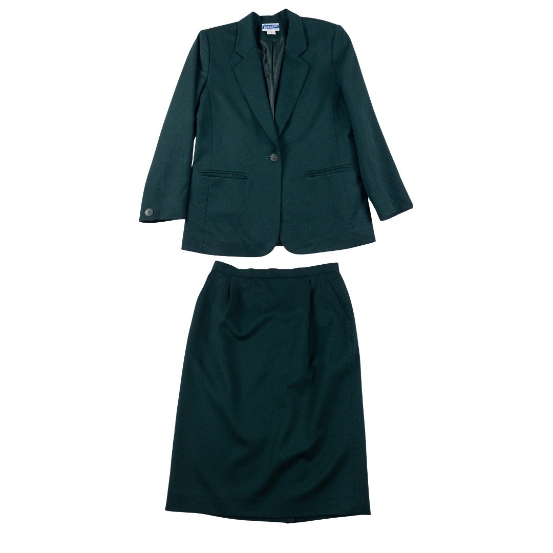 Pendleton Blazer Skirt Suit Womens 8P Green Virgin Wool Vintage Made in USA Suit