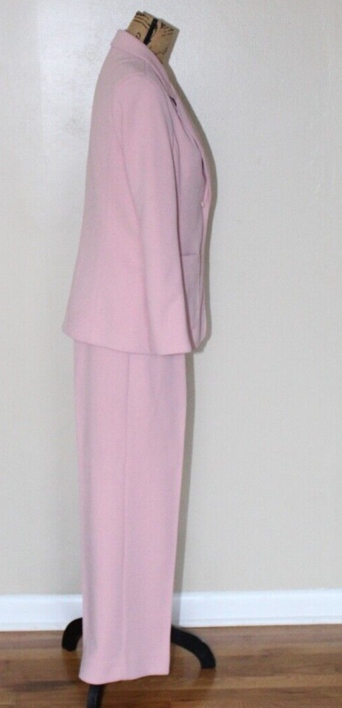 Vtg 60s 70s Dusty Pink Polyester 2 Pc Wide Leg Leisure Pant Suit Blazer Womens M