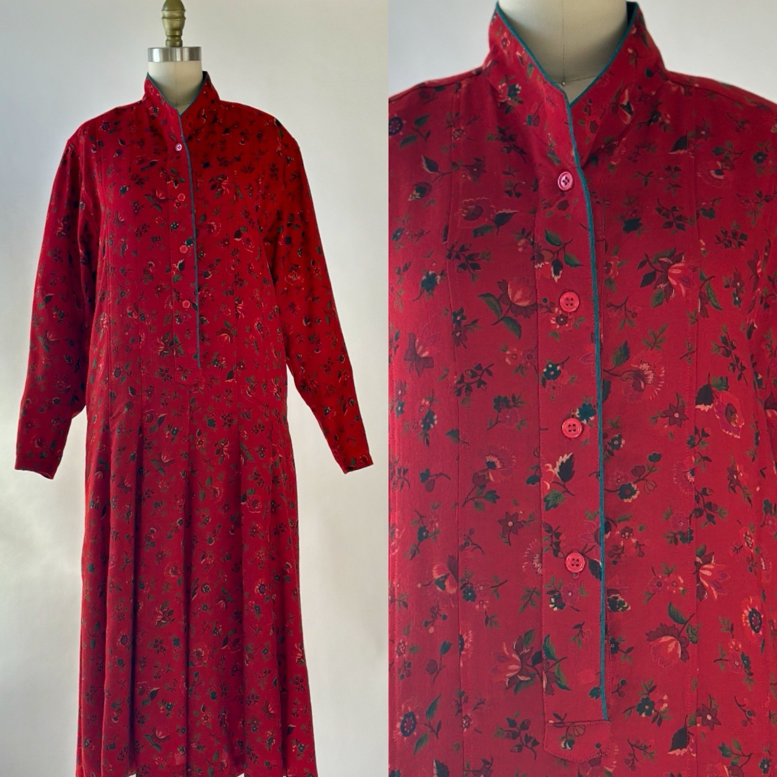 80s KENZO Vintage Wool Challis Folkloric Floral Dress Made in France Size 36/S