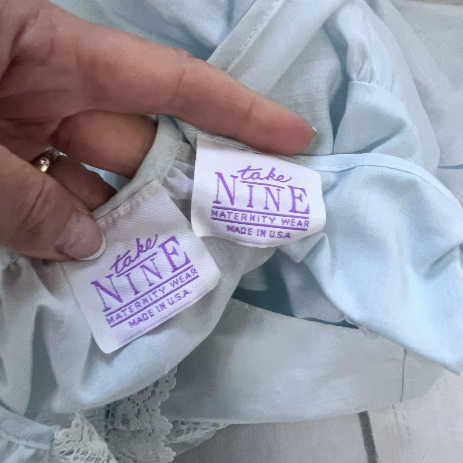 Vintage Take Nine Maternity Blue 2pc Nightgown Robe Peignoir Set sz Medium 12 14