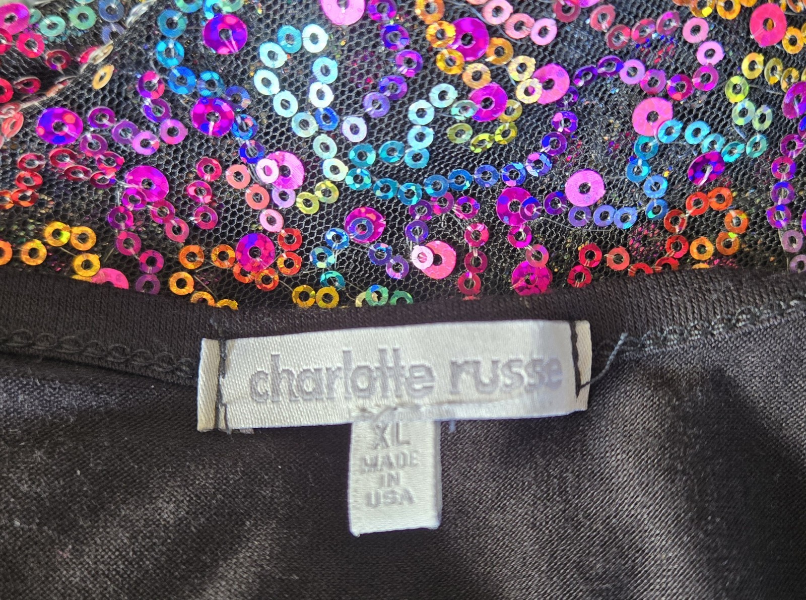 1990s CHARLOTTE RUSSE Sheer Rainbow Sequined Poly Spandex Tank Top Size XL