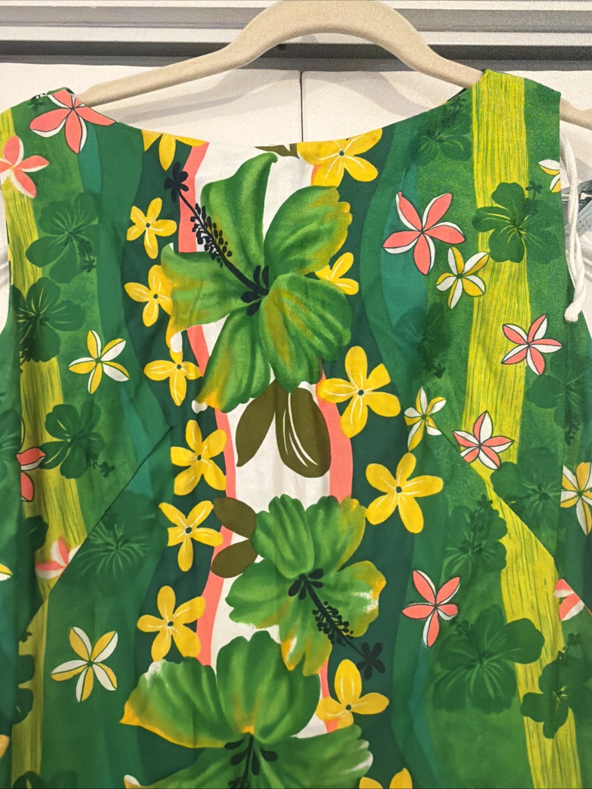 Vintage Royal Hawaii Green Yellow Pink Floral Hawaiian Maxi Dress Tiki Side Slit