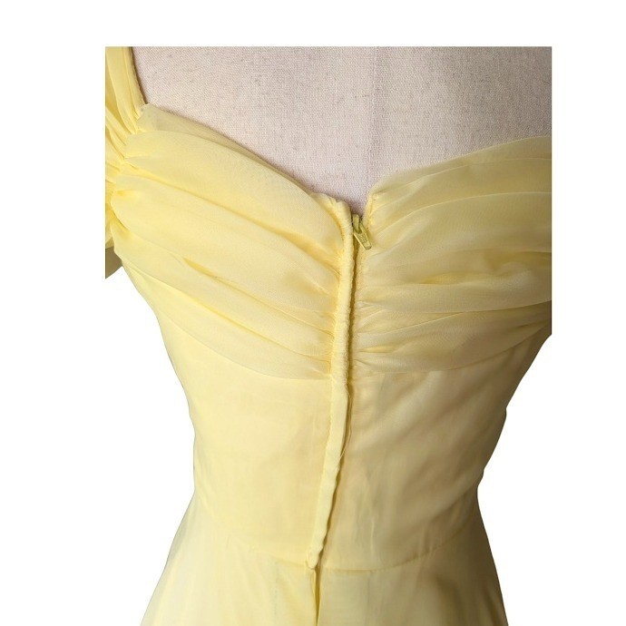 Vintage 70sButter Yellow Chiffon Sweetheart Ruffle Hem Prom Dress Size 7/8