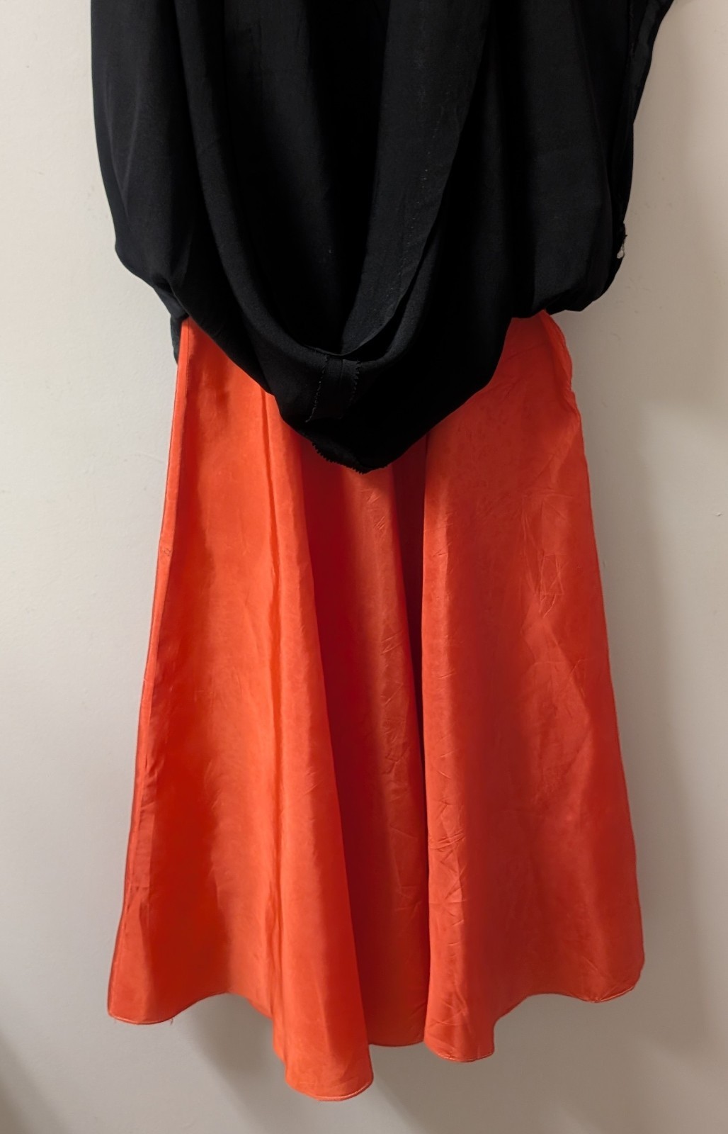 Vintage Late 30&rsquo;s Black Rayon Crepe Midi Dress Red Slip Smocking Drape Velvet M