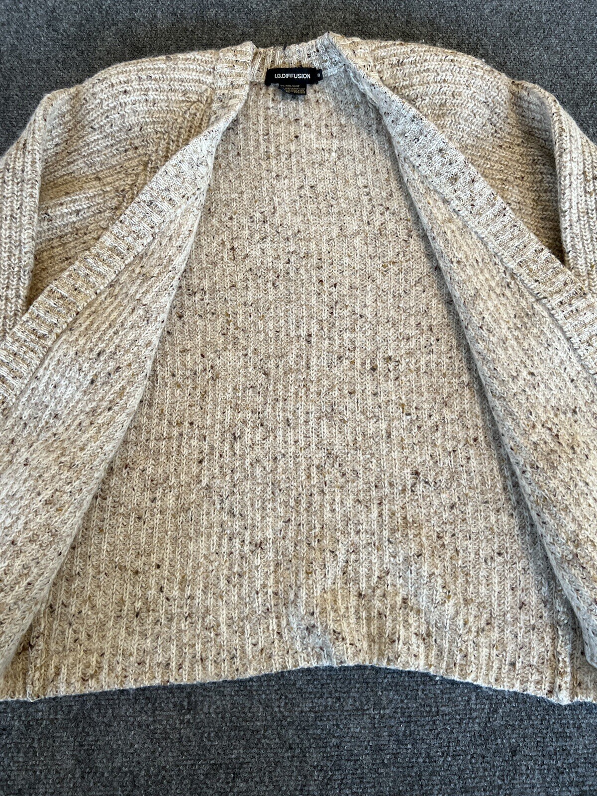 I.B. Diffusion Womens VTG Sweater Wrap Cardigan Oatmeal Chunky Wool Blend