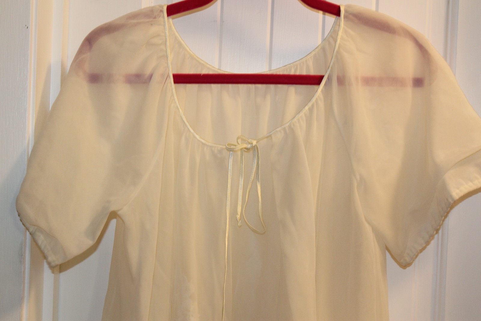 Vintage Peignoir Miss Elaine Babydoll Double Sheer Chiffon Robe Cream Bridal S