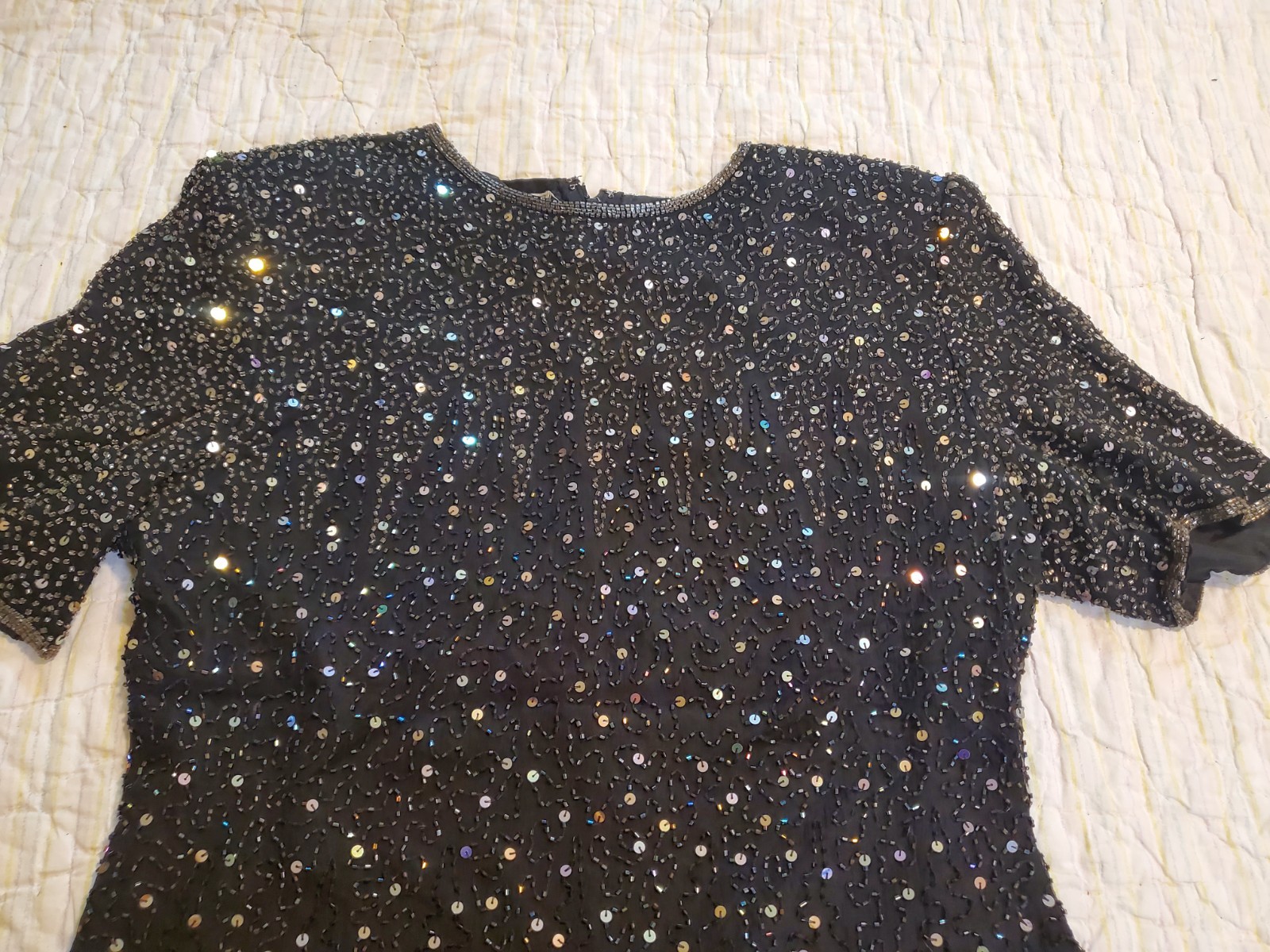 Stenay Top Sz M Black Silver Silk Beaded Sequin Lined Shirt Special Party Blouse