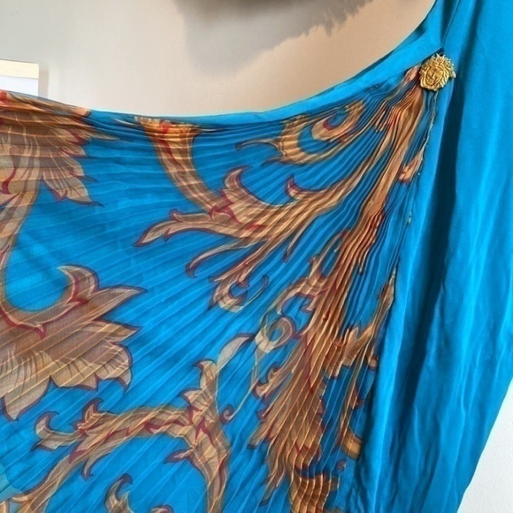 VERSACE ATELIER Haute Couture Runway Teal Blue Halter Medusa Dress 90&rsquo;s Y2K RARE