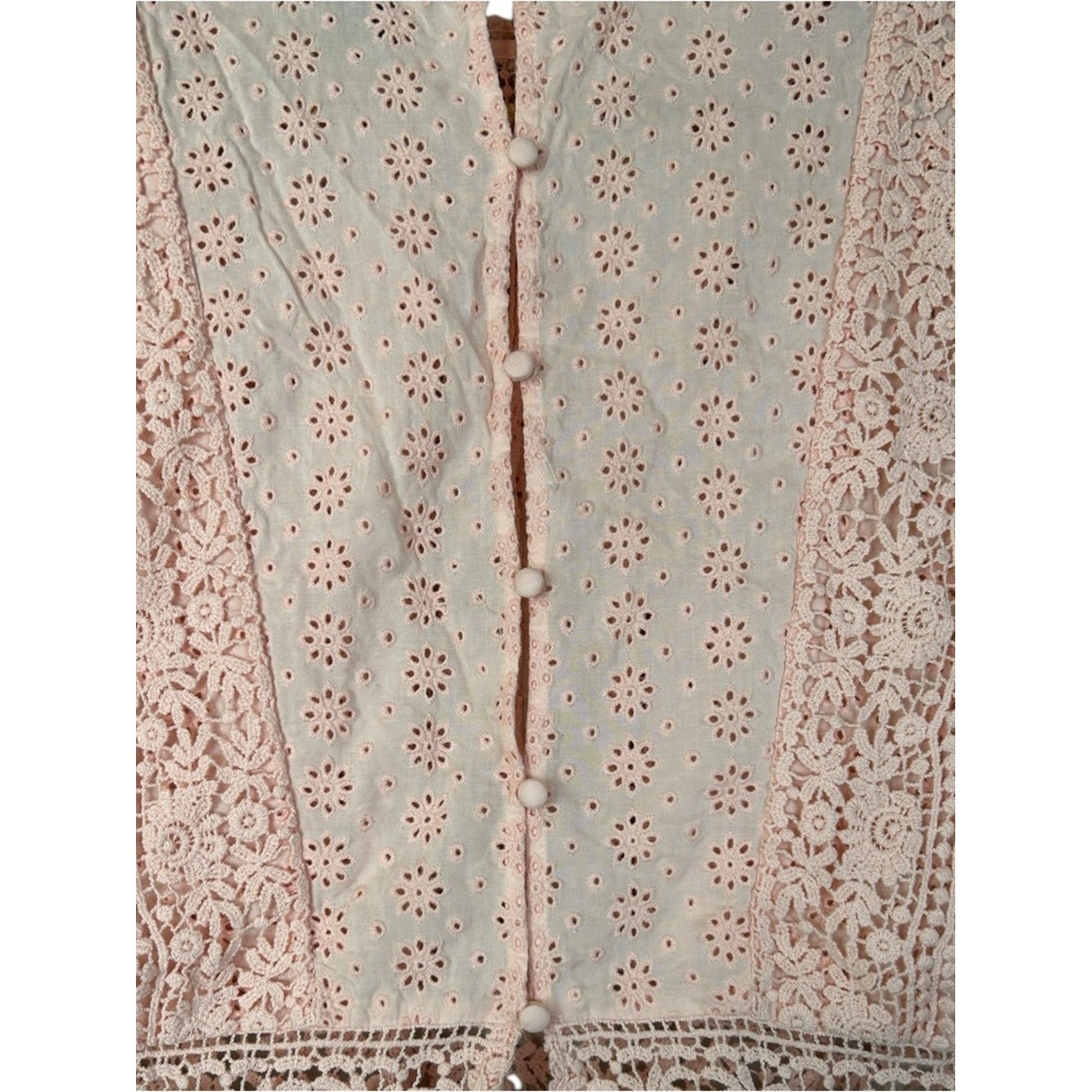 Vintage-Inspired Forever 21 Cotton Embroidered Blouse, Cropped Mock Neck Pink S