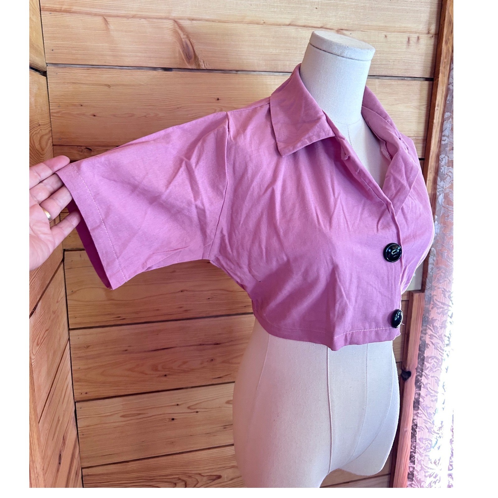 Vintage Linen Organic Cotton Crop Top Women Large Mauve Pink Artisan Maiwa