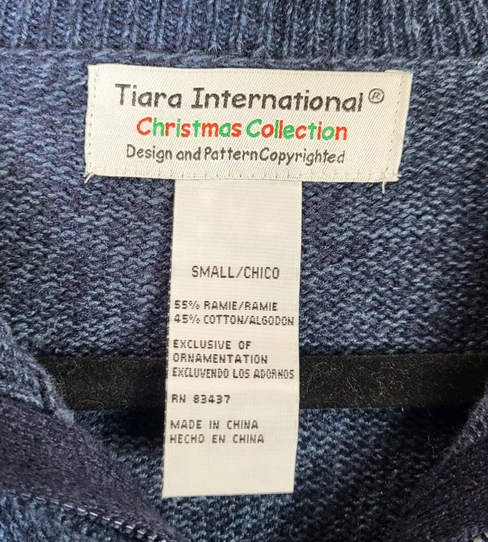 Tiara International Christmas Zip-Up Blue Sweater Small Snowman Beaded Grandma