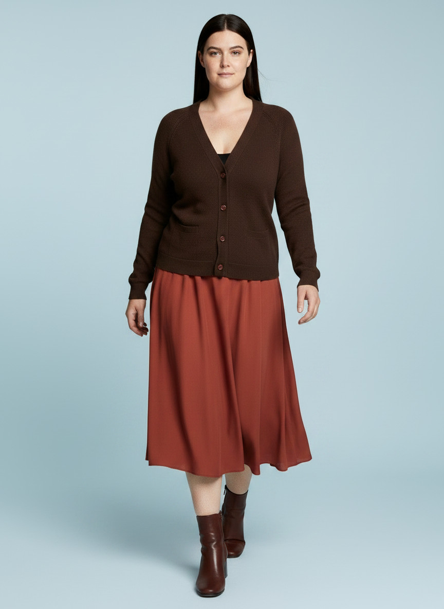 Vintage 70s Unworn Size L Knit Brown Cardigan Buttons Granny Chic