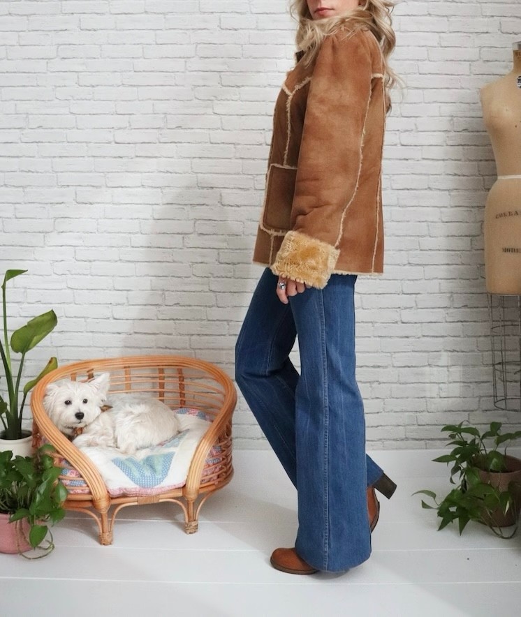 Vintage Faux Shearling Coat | Medium Large Size | 90s Brown Rancher Winter Coat