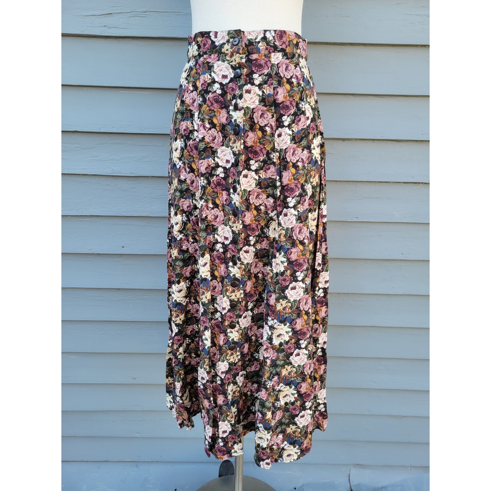 Express Vintage Floral Maxi Skirt Button Front High Waist Rayon Size M