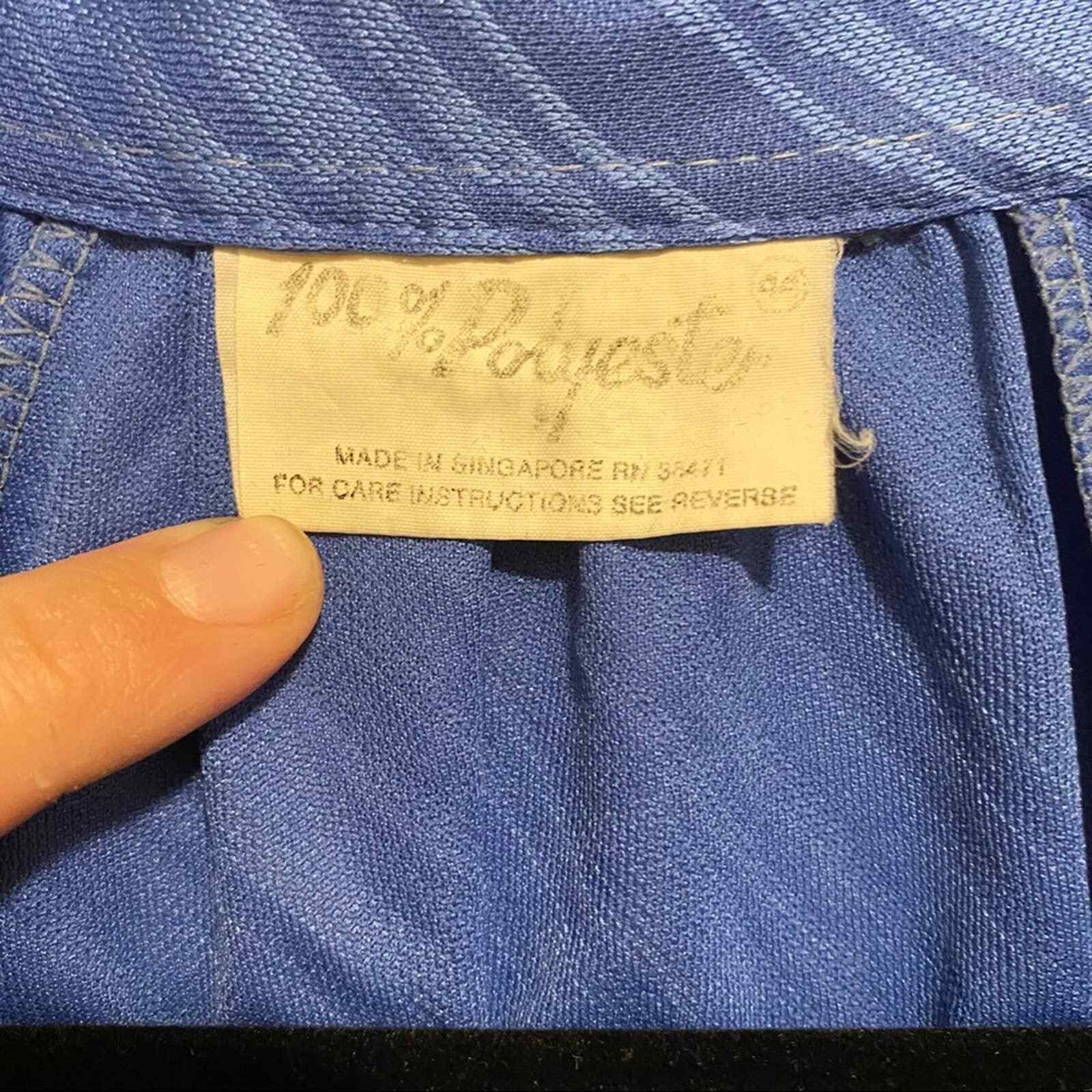 Vintage Beautiful 100% polyester blue On Blue Stripped blouse made in Singapore