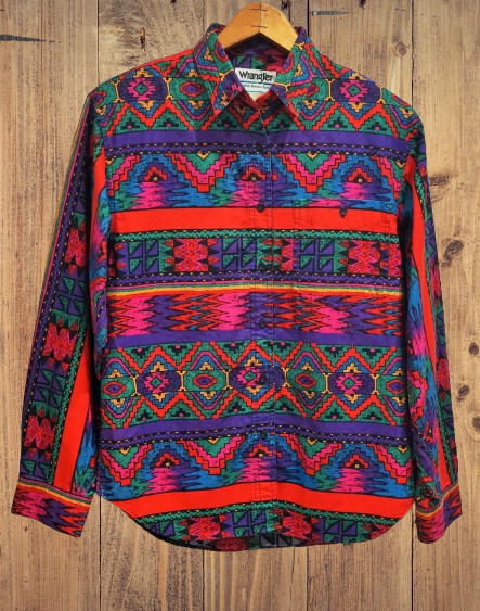 Vintage 80s Wrangler Authentic Western Apparel Colorful Aztec Shirt Womens M EUC