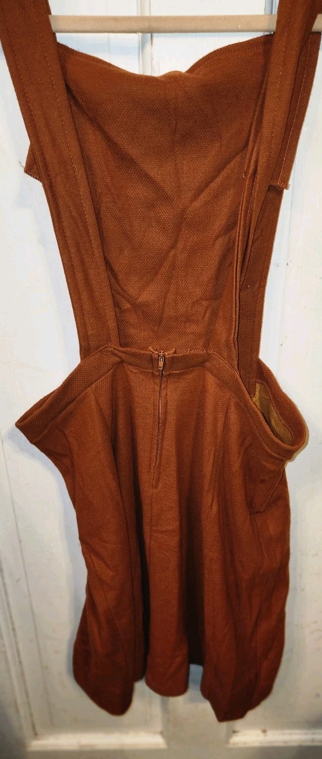 Mod Vintage 1960’s Burndt Orange Rust Pinafore Dress Carol Brent Jumper Size 12