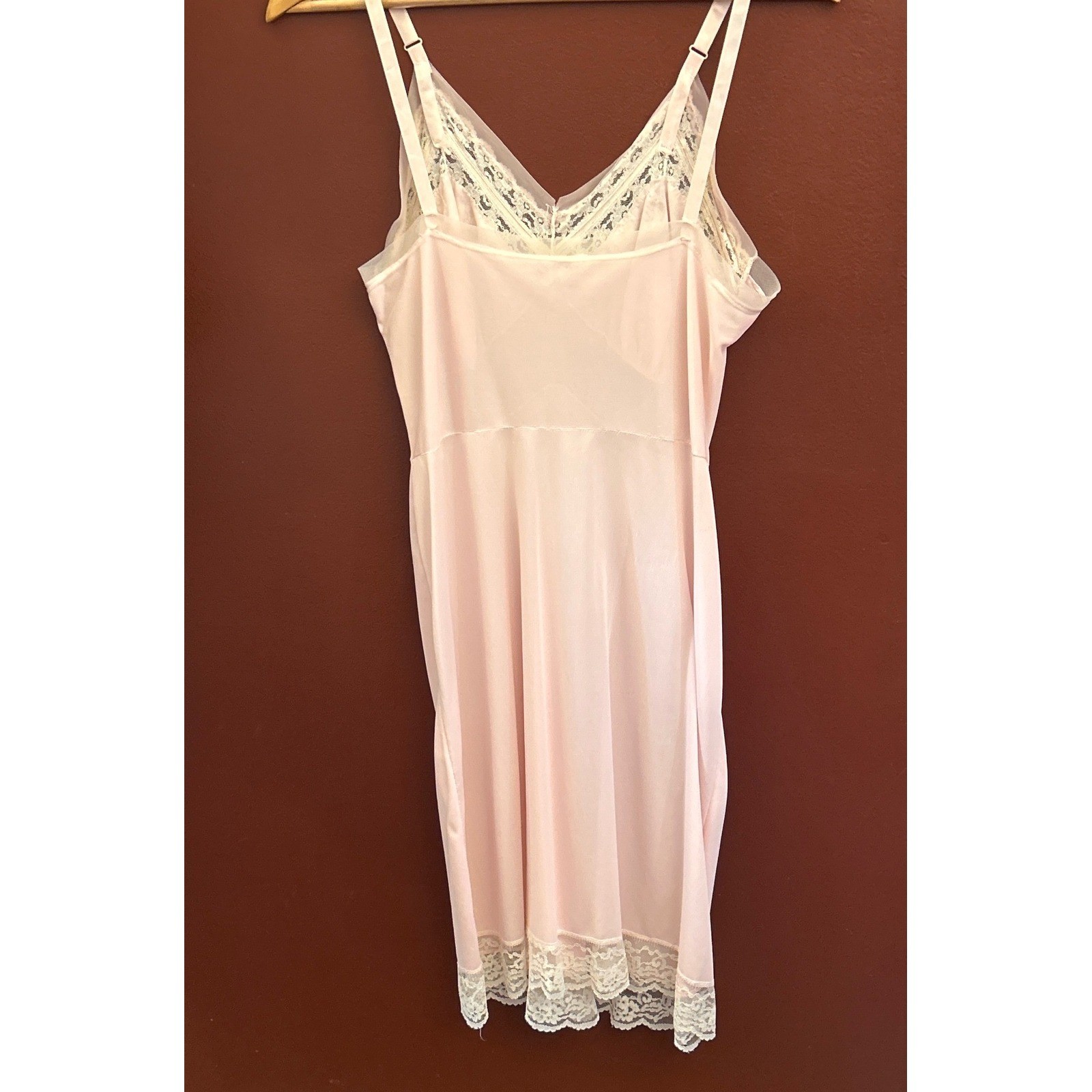 Vintage Unbranded Full Slip Dress Coquette Balletcore Pink Lace Trim Rosebud