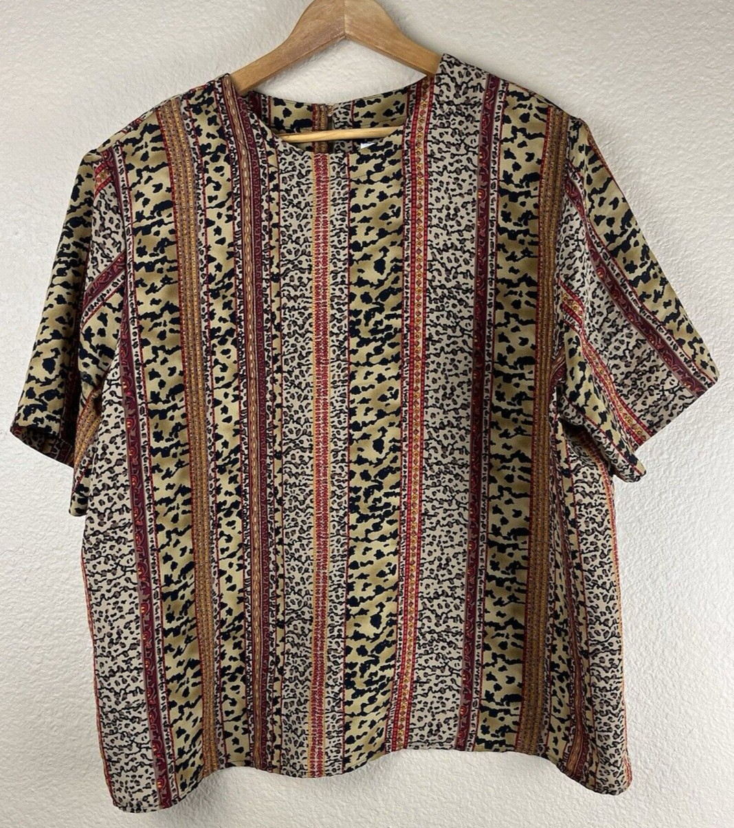 Renaissance Sportswear Vintage Animal Print Stripe Blouse 2X Leopard Cheetah Top