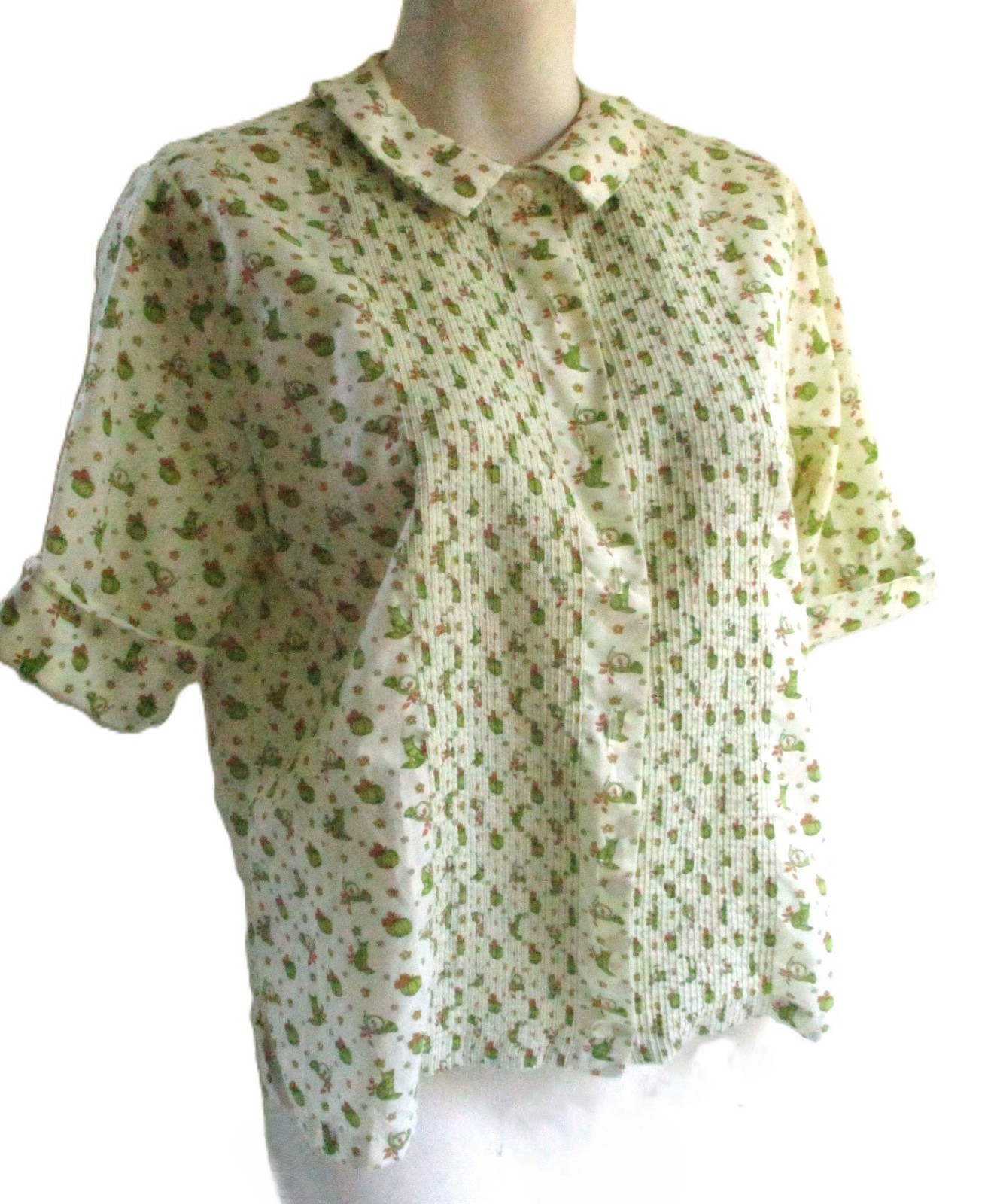 Ship &lsquo;n Shore 1960&rsquo;s Pintuck Fox and Pumpkin Print Top Blouse Size 36 Vintage