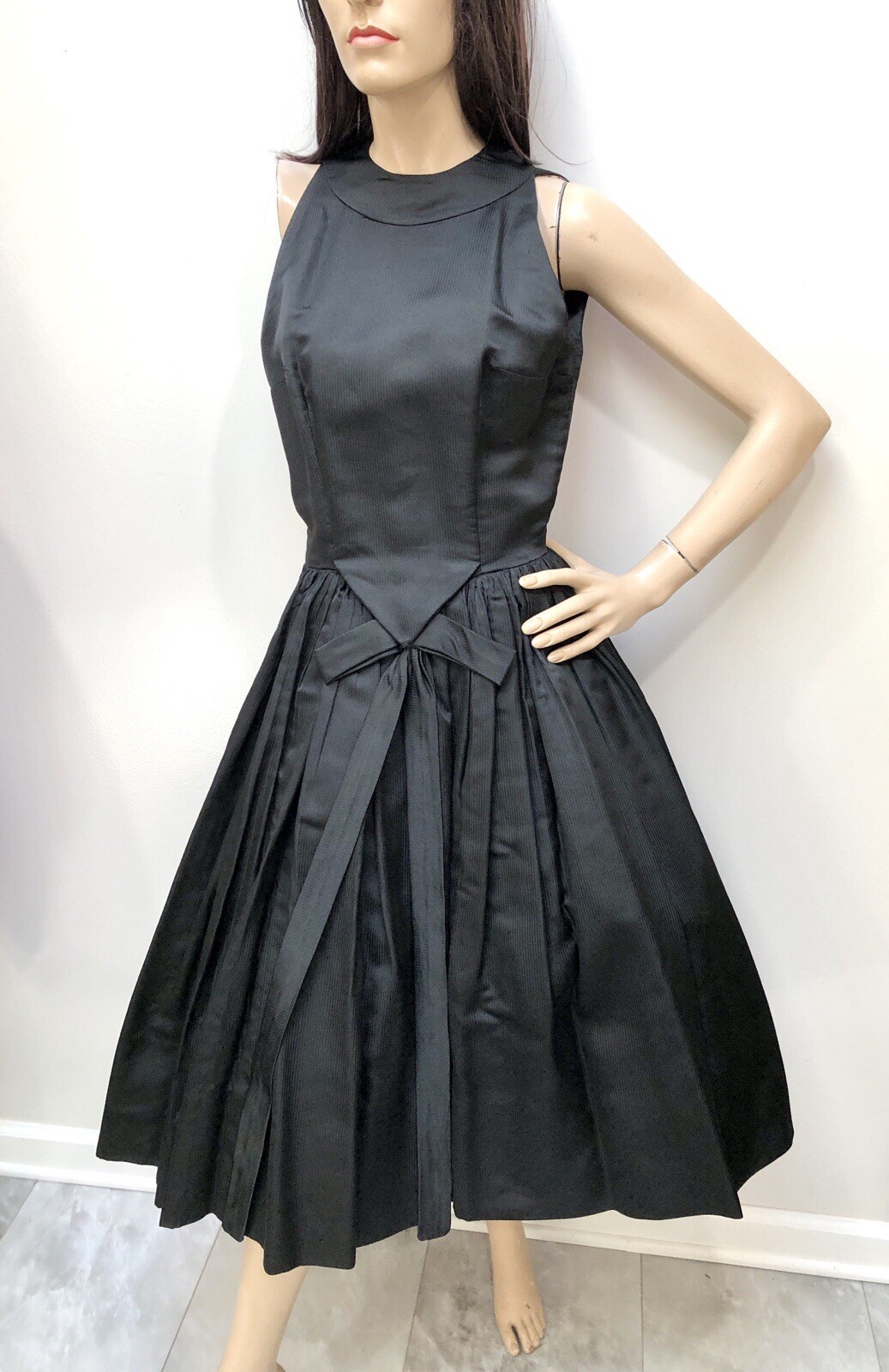 VTG 1950s OLEG CASSINI Silk Tuxedo Front BLACK TIE COUTURE Cocktail Dress XXS