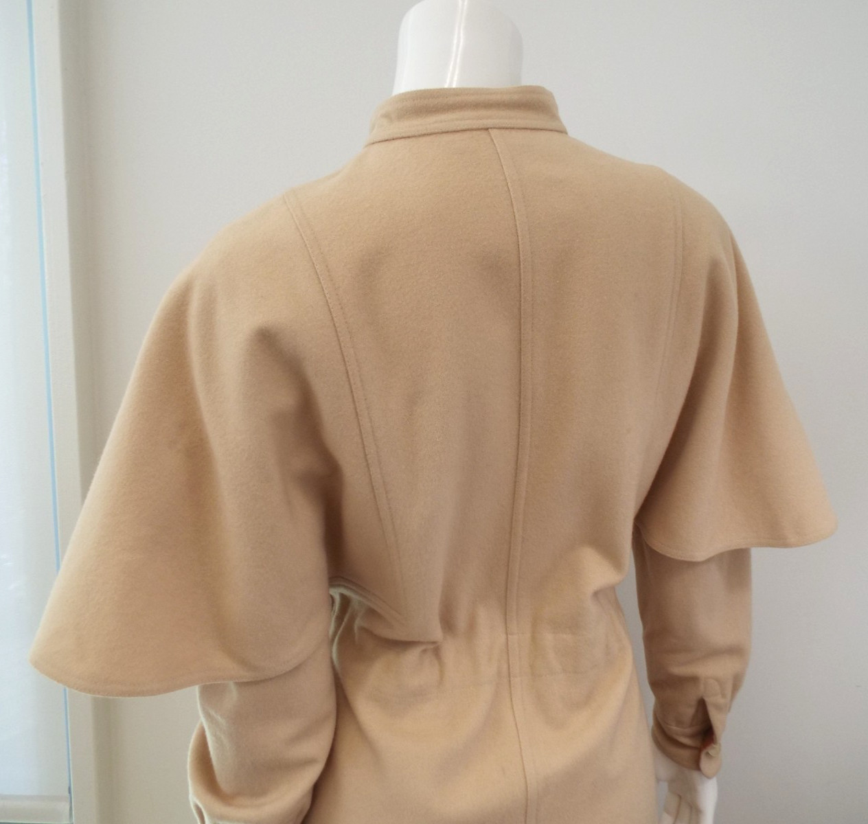 VTG 1970s KENZO JAP Beige Wool Coat Dress Size 8 Cape Pockets Sakowitz Houston