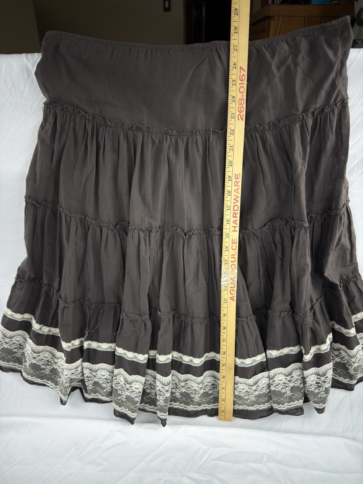 Vintage Miss Chievous brown Boho Hippy Multitiered Ruffles Cotton Skirt Sz L