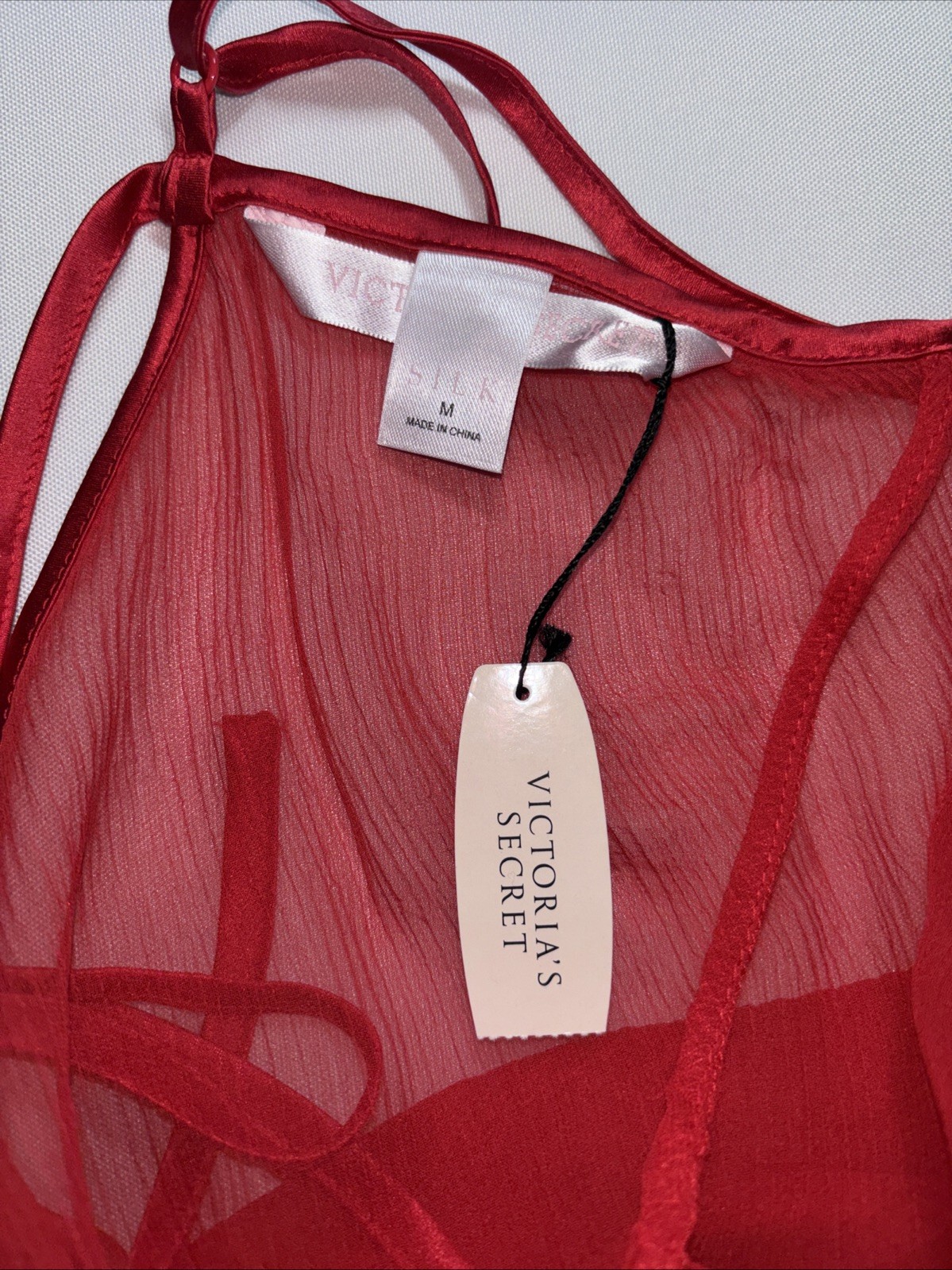Vintage Victoria’s Secret Red 100% Silk Babydoll Sheer Mesh Floral NWT M Gown