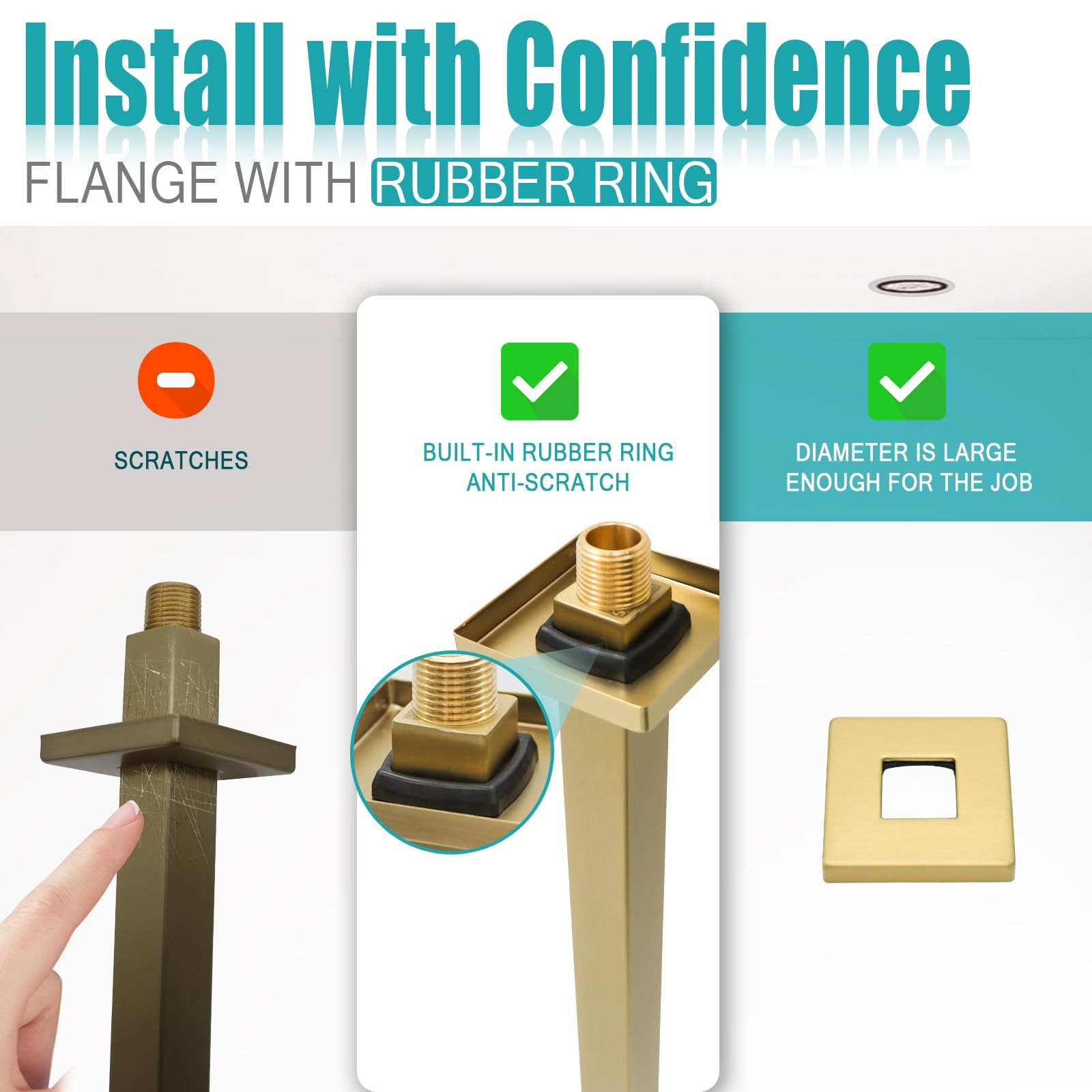 Brushed Gold 16&Prime; Shower Arm w/ Flange & Tape for High Ceiling/Fixed Rainspray